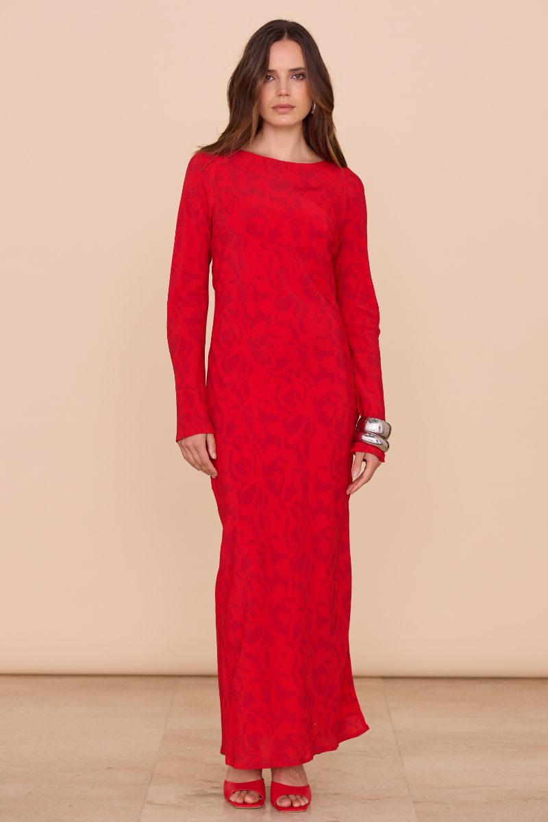 EMBER LONG SLEEVE DRESS - CHILLI