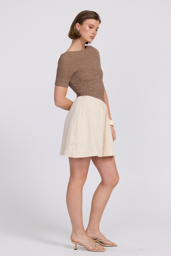 
                      
                        HAVEN MINI DRESS - TAUPE/CREAM
                      
                    