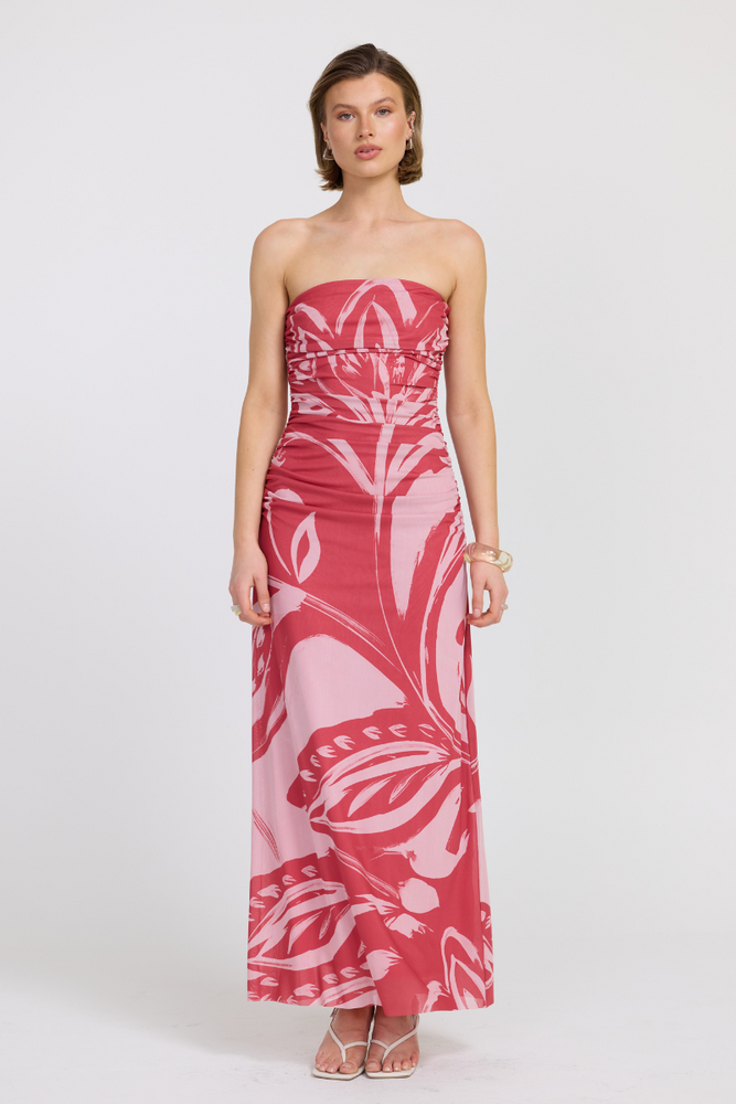 FLORA STRAPLESS DRESS - HIBISCUS