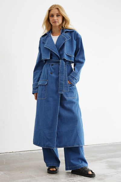 SOVERE ADVANCE MULTI-WEAR DENIM TRENCH - MID BLUE