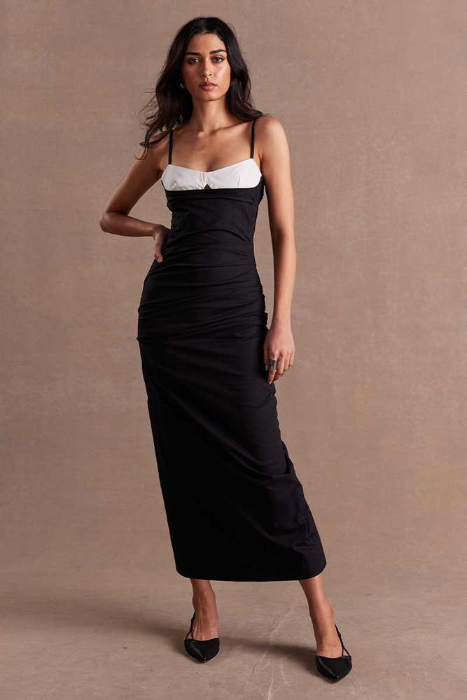 BEGUILE MIDI DRESS - BLACK AND WHITE