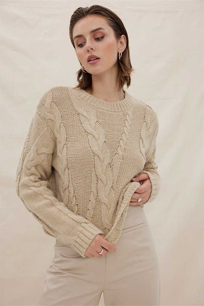 LINKED CABLE SWEATER - FAWN