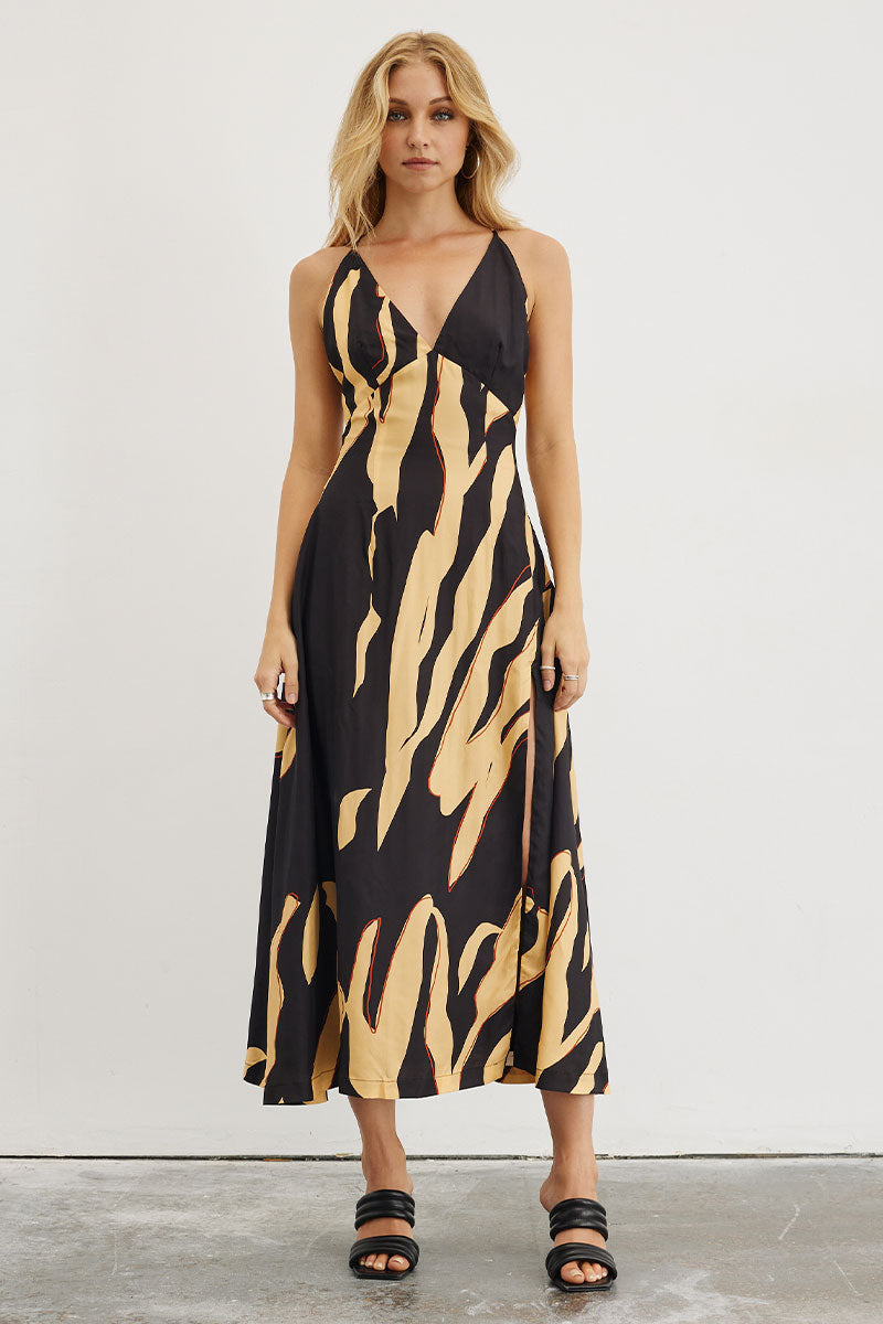 SOVERE MOTION MIDI DRESS - BLACK / PEACH – SOVERE / STUDIO