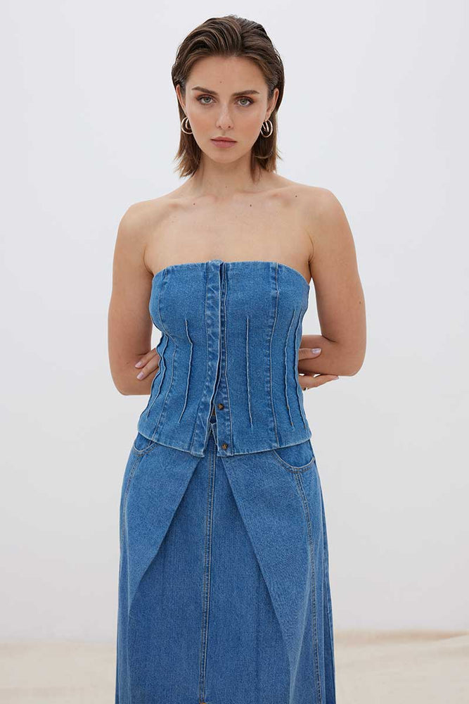 
                      
                        OVERTURN DENIM BUSTIER - INDIGO
                      
                    