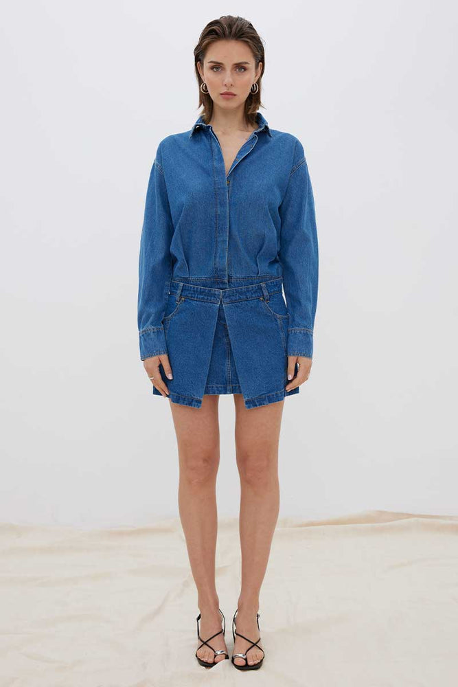 
                      
                        OVERTURN DENIM MINI DRESS - INDIGO
                      
                    