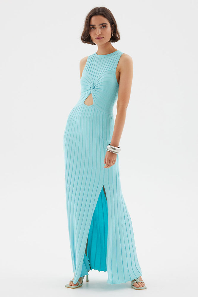 RESTLESS KNIT MIDI DRESS - AQUA