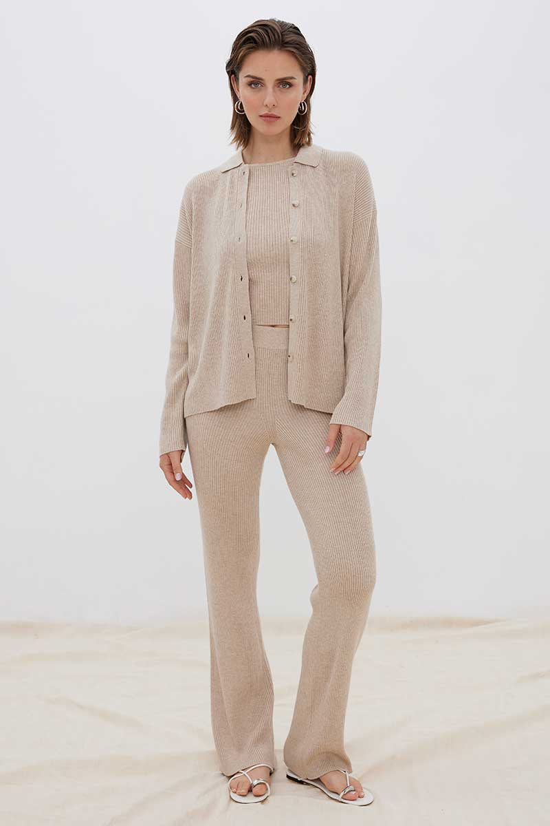 RETELL COMBO KNIT SHIRT - FAWN