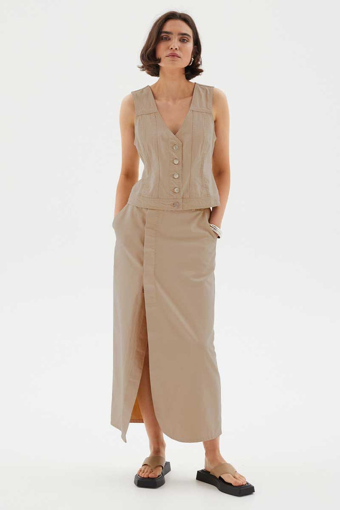 THEORY DENIM MAXI SKIRT - MOCHA