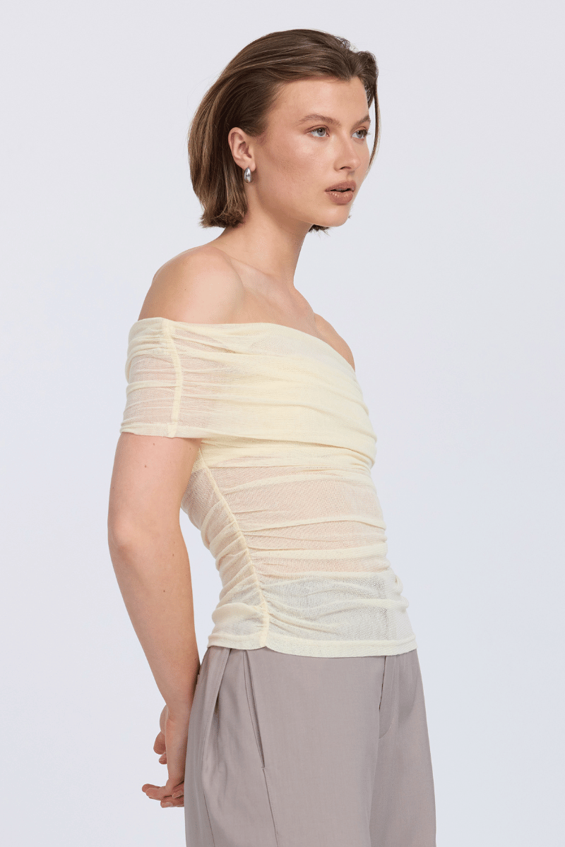 RISE MESH SLEEVELESS TOP - BUTTERMILK